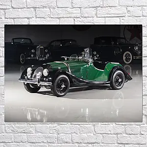 Плакат "Ретроавто Morgan Motor Company 1950-69 Plus 4 Green", 43×60см