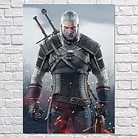 Плакат "Ведьмак Геральт на поле боя, Witcher", 42×30см