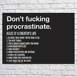 Плакат "Don't fucking procrastinate", 43×60см