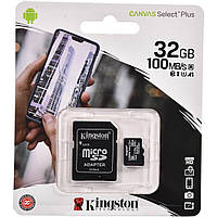 Карта памяти Kingston microSDHC 32GB Canvas Select Plus Class 10 UHS-I U1 V10 A1 + SD-адаптер