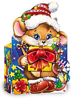 Картонная упаковка новогодняя Мышонок с подарками в розницу на вес до 500г