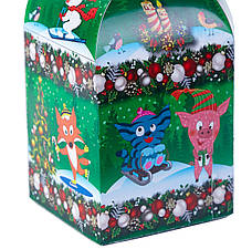 Картонна новорічна упаковка Будиночок зі звірятами, до 400г, від 1 штуки, фото 2