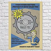 Картина на холсте "Фаллаут, агит.листовка Vault-Tec, Fallout, Vault-Tec", 85×60см