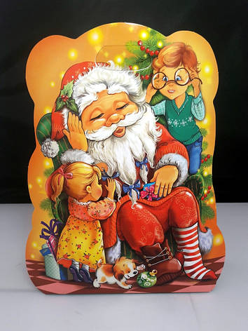 Упаковка святкова новорічна з картону Санта з дітьми, до 400г, від 1 штуки, фото 2