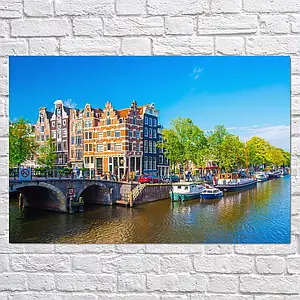 Плакат "Нідерланди, Амстердам, міст над каналом, Amsterdam, Netherlands", 40×60см