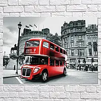 Плакат "Англия, красный автобус на улицах Лондона, London, England", 43×60см