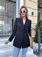 Женский черный пиджак с подкладкой на пуговицах