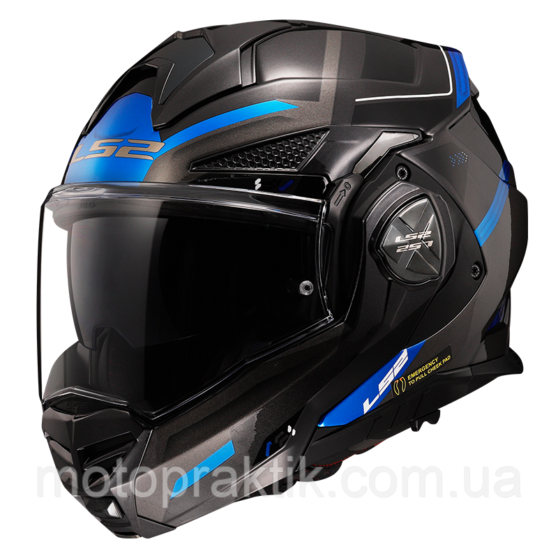 LS2 FF901 Advant X Spectrum Black Titanium Blue, XS Мотошолом модуляр (трансформер) з окулярами