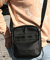 Мужская сумка мессенджер с экокожи черная, поясная сумка мужская, сумка через плечо