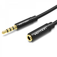 Удлинитель Audio Aux 3.5мм-3.5мм Vention mic Cotton F/M gold-plated 1.5m Black (BHBBG)