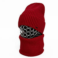 Комплект женский зимний ангора с шерстью на флисе (шапка+шарф-снуд) ODYSSEY 56-58 см вишневый 12802 - 12657