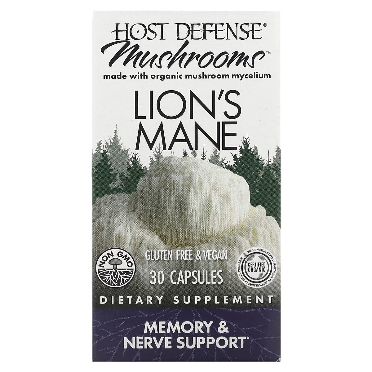 Ежовик гребенчатый, Поддержка памяти и нервов, Fungi Perfecti, Lion's Mane, 30 растительных капсул