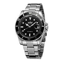 Мужские часы механические наручные черные с серебряным Winner Basel Shoper Чоловічий годинник механічний