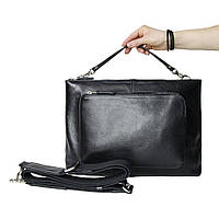 Мужская сумка с дополнительной ручкой Grande Pelle 260x370x105 мм, глянцевая кожа SICILIA черный