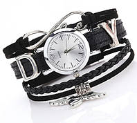 Часы женские на руку серебряные с черным ремнем CL Angel Shoper Часи жіночі на руку срібні з чорним ремнем CL