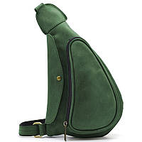 Зеленая сумка рюкзак слинг кожаная на одно плечо RE-3026-3md TARWA