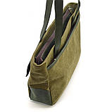 Жіноча сумка тоут із канвас і шкіри TARWA REH-3930-3md з передніми кишенями, фото 5