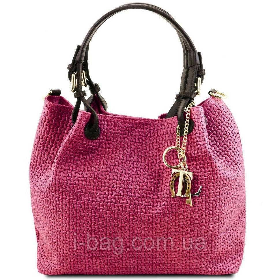 Шкіряна сумка-шопер KeyLuck з плетеним тисненням Tuscany TL141573 (Фуксія)