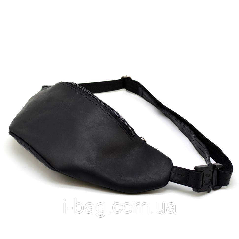Шкіряна сумка на пояс із чорної крейзі хорс бренда TARWA RA-3036-3md