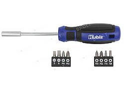 Викрутка SL5, 6 мм, PH1, 2, PZ1, 2, T15, 20, CrV6150, HRC 51-54 9 насадок, ТМ Kubis