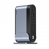 Док-станция USB3.2 Type-C Baseus CAHUB-DG0G 3xHDMI/2xUSB-C/5xUSB/RJ45/SD/TRRS 3.5mm/PD 100W БП 16 in 1