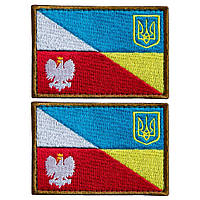 Шеврон 2 шт, нашивка на липучке флаг Украины и Польши, вышитый патч 5х8 см