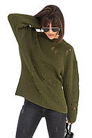 Женский свитер с дырками. Цвет: Хаки