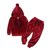 Детский велюровый костюм двойка, повседневный красный костюмчик для девочек и мальчиков