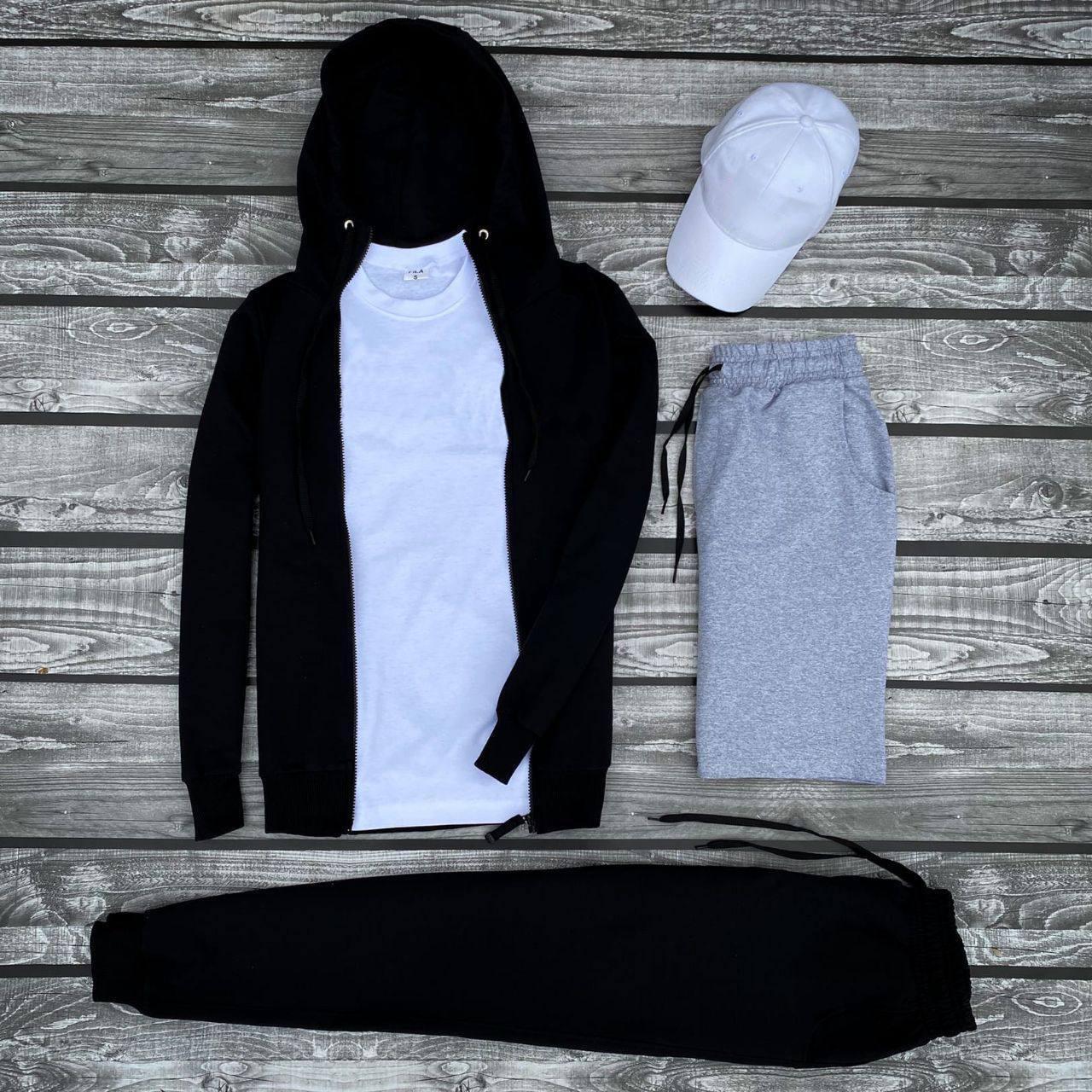 Зимовий спортивний комплект 5 в 1 BAZA чоловічий (Зима) Спортивний флісовий костюм + шорти + футболка + кепка
