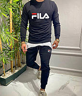 Мужской спортивный костюм Fila (Фила) черный | Зимний костюм,Комплект теплый на флисе Кофта + Штаны