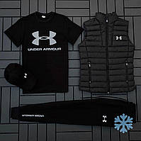 Спортивный костюм на флисе с жилеткой Under Armour Комплект с жилеткой (футболка черная+кепка+жилетка+штаны)