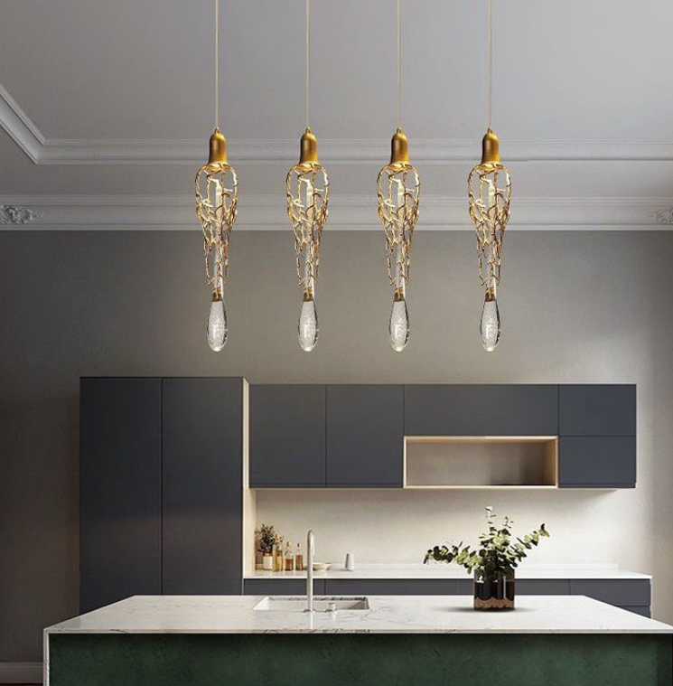 Дизайнерський підвісний світильник DIVINA у золотому каркасі, фото 1