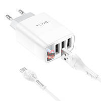 СЗУ HOCO C93A Easy charge 3-port digital display charger set(Micro)(EU) / white