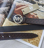 Шкіряний ремінь Michael Kors коричневий пряжка срібло, фото 3