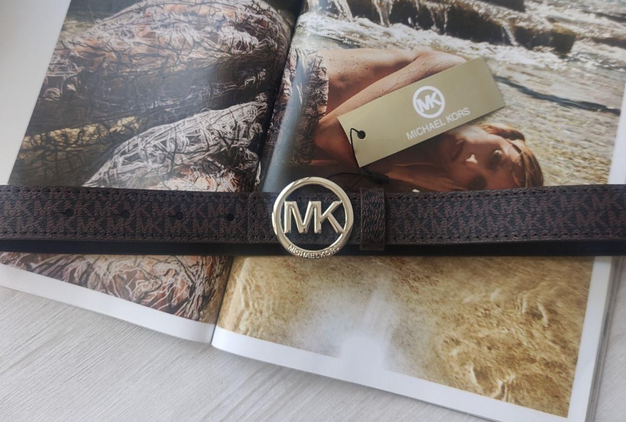 Шкіряний ремінь Michael Kors коричневий пряжка срібло, фото 1