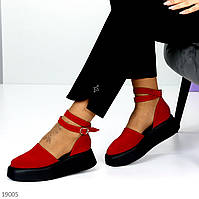 Жіночі відкриті туфлі на платформі та ремінці замшеві червоні Amethyst