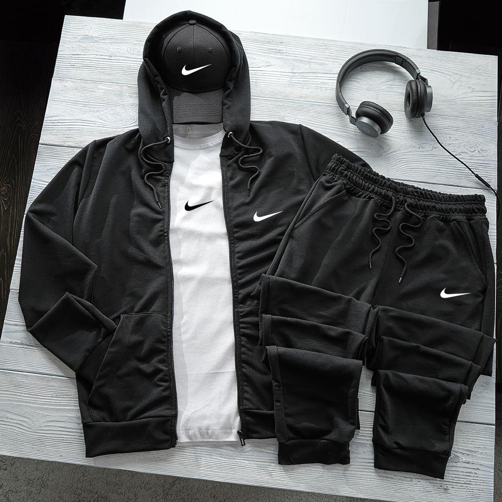 Костюм чоловічий Nike штани зіппер осінній весняний чорний спортивний комплект трикотажний