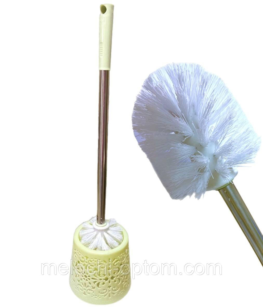 Єршик для унітазу пластиковий металева ручка з підставкою 47см, фото 1