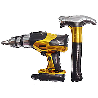 Набір з двох фольгованих повітряних куль ремонтні інструменти шуруповерт і молоток, 44х47 см, 22х44 см