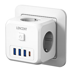 Lencent трійник 3 USB, Type-C, 3 розетки. Мережевий фільтр. Швидке заряджання. 7 в 1., фото 1