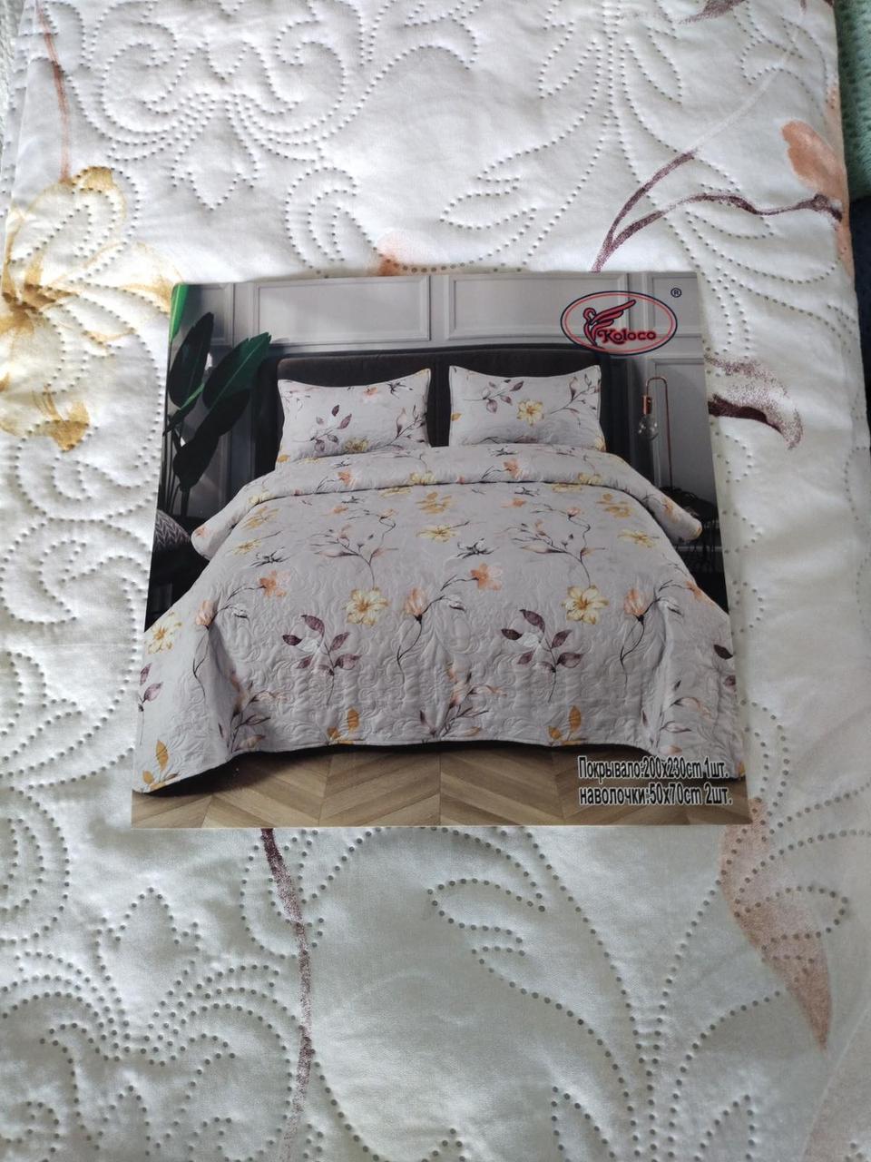 Летнее одеяло покрывало плед на кровать хлопок принт Цветы евро размер 200х230 см 2 наволочки 50х70 см Турция - фото 6 - id-p1515453039