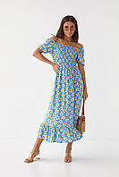 Женское длинное платье с эластичной талией и воланом ESPERI 4133 Голубой lb