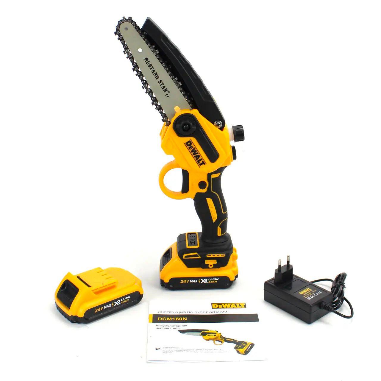 Аккумуляторная мини пила DeWalt DCM160N цепная 24V, 4Аh, шина 15см, АКБ ...