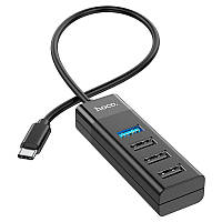 Перехідник Hoco HB25 Easy mix 4in1 (Type-C to USB3.0+USB2.0*3), Чорний