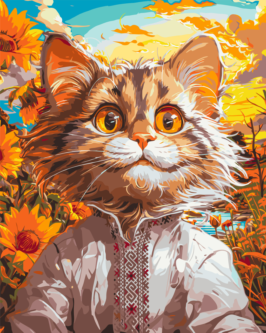 Картина за номерами Котик у вишиванці. Український сюжет 40*50 см Орігамі LW 30070, фото 1