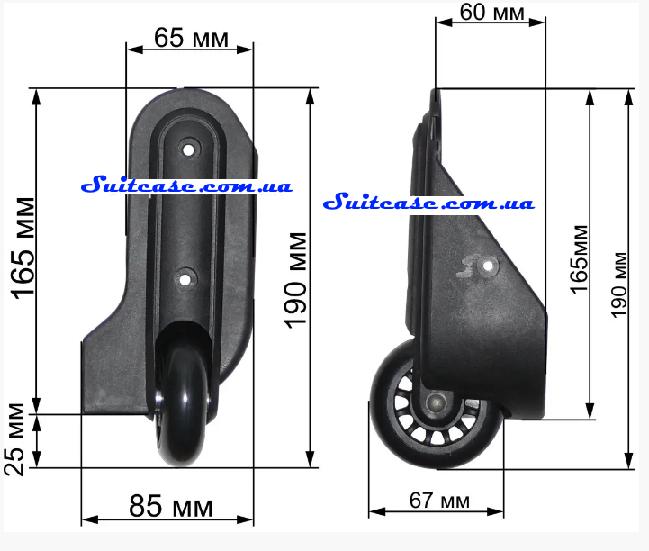 Колеса для валізи d = 67, для ремонту валізи, на тканинні валізи/1008, фото 1