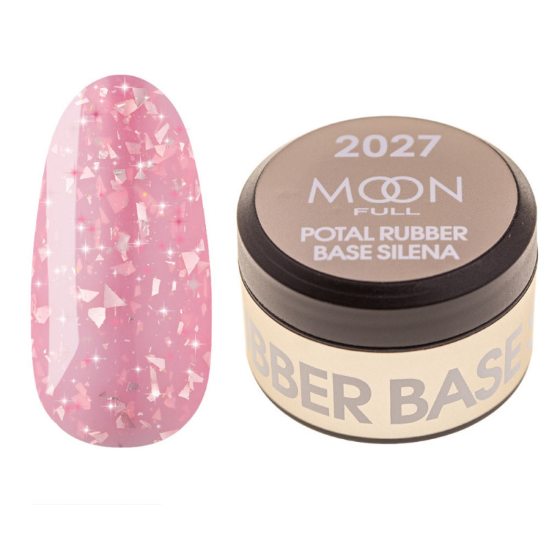 База каучукова MOON FULL SILENA Potal Rubber Base No2027, 15 мл, рожевий із золотою поталлю