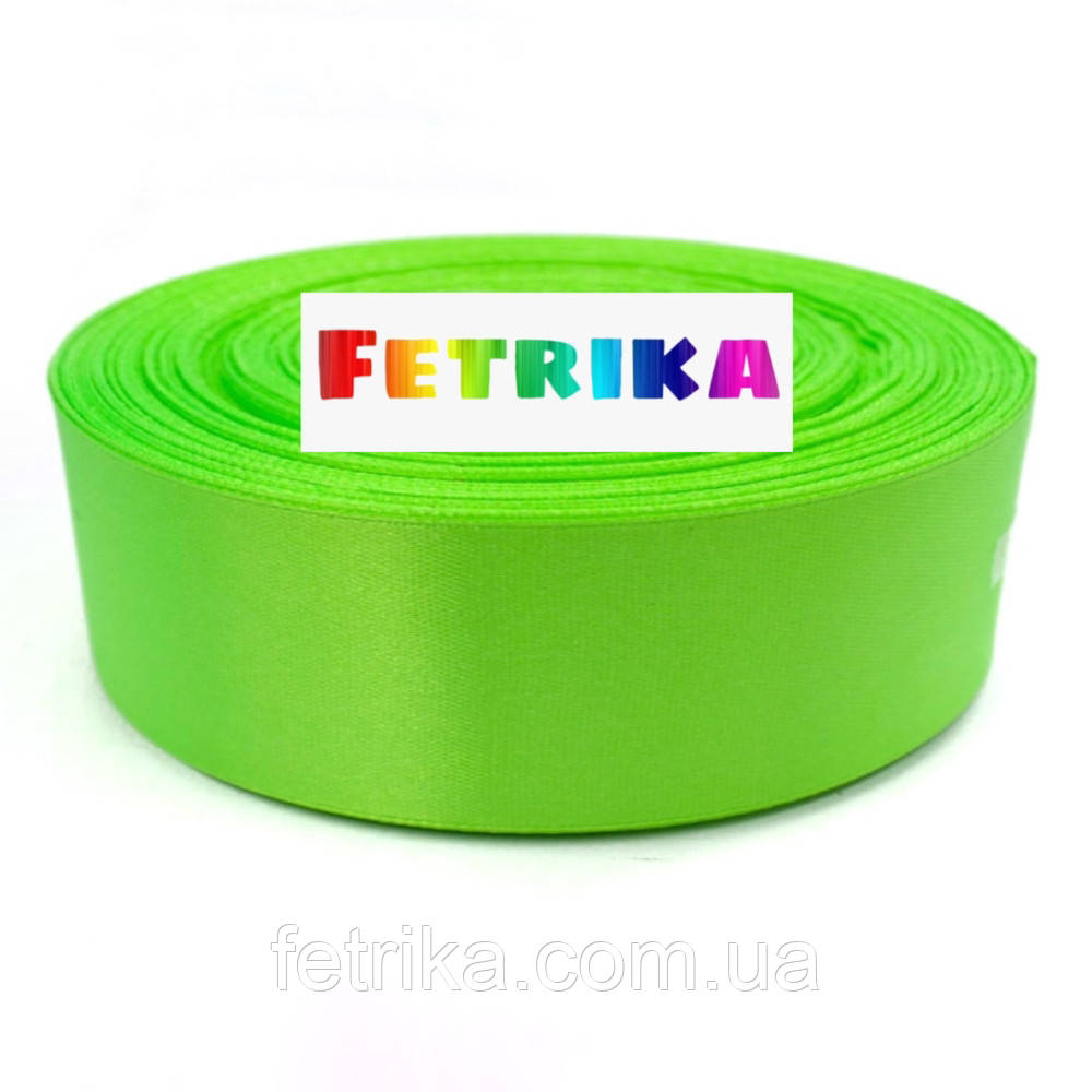 Стрічка атласна однотонна темно-салатова 2,5 см, фото 1
