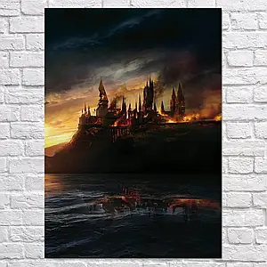 Плакат "Гаррі Поттер, Дари Смерті, Гоґвортс у вогні, Harry Potter", 60×43см