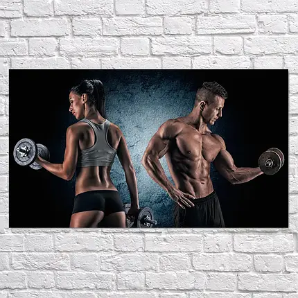 Плакат "Хлопець і дівчина з гантелями", 34×60см, фото 2